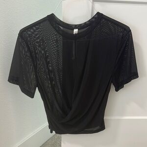 Lululemon Athletica Black Asymmetrical Fitted Short Sleeve Tee